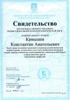 Сертификат сотрудника Камышев К.А.